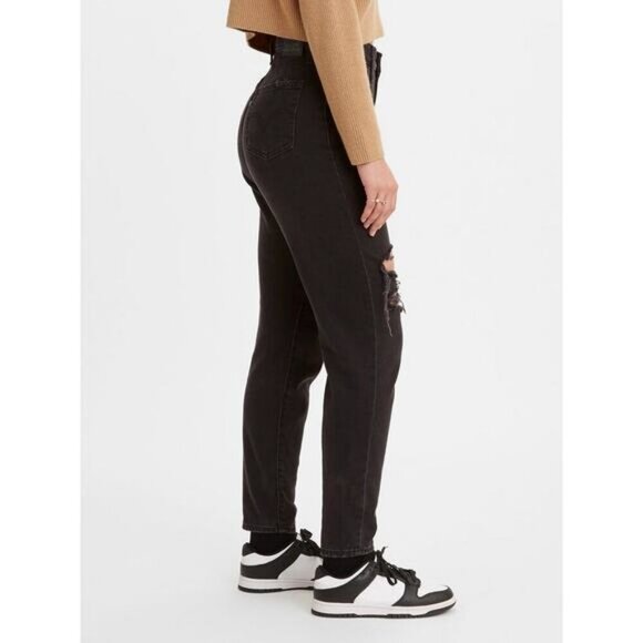 NWT LEVI'S High Waisted Mom Black Destructed Jeans Size 25 - Picture 2 of 10